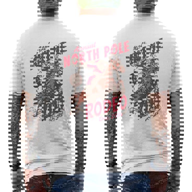 Vintage North Pole Rodeo Cowboy Santa Country Christmas Men's Back Print T-Shirt