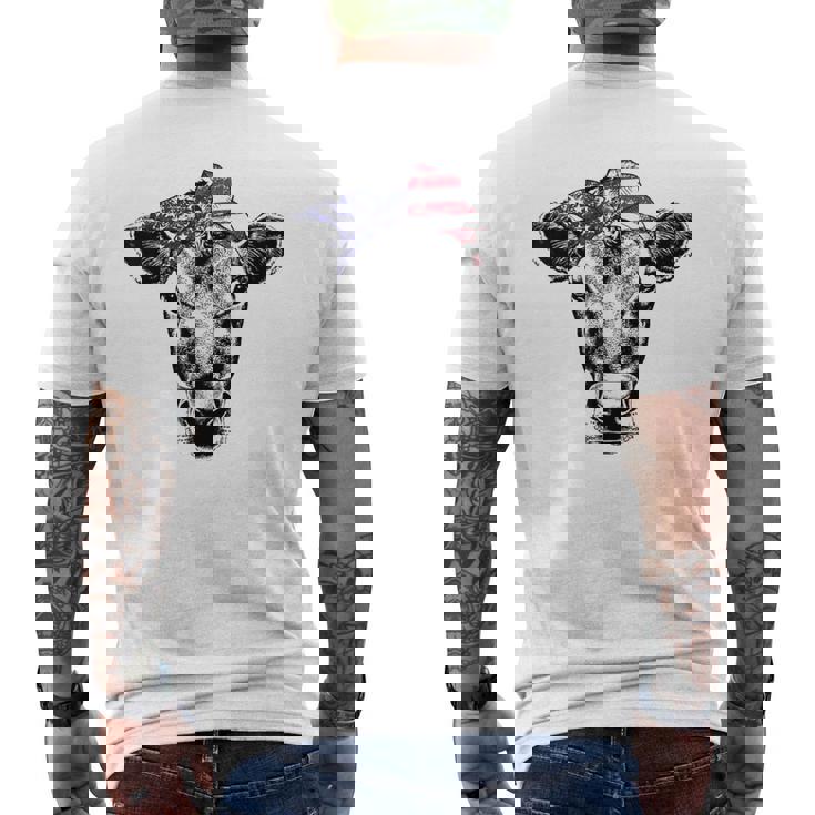 Vintage Patriot Cow Farm 4th Of July American Flag Men's Back Print T-Shirt