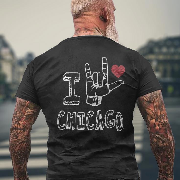 ASL I Love Chicago Sign Language With Heart Men's Back Print T-Shirt ...