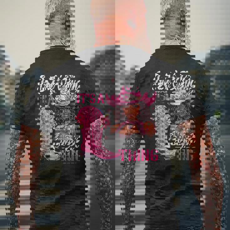 Boots & Bling Its A Cowgirl Thing Pink Black Cowgirl Melanin Men's T-shirt Back Print Gifts for Old Men