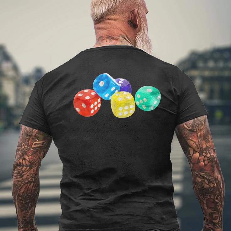 Colourful Dice In Five Different Colours T-Shirt mit Rückendruck Geschenke für alte Männer