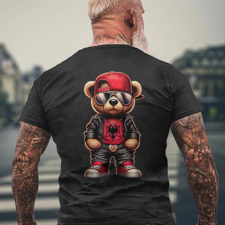 Cool Albanian Teddy Bear Albania Flag Outfit Street T-Shirt mit Rückendruck Geschenke für alte Männer