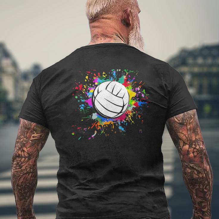 Cuteolleyball Ball Watercolor Colorful Paint Splash T-Shirt mit Rückendruck Geschenke für alte Männer