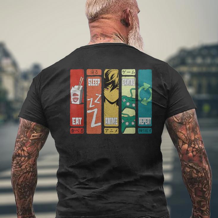 Eat Sleep Anime Gaming Repeat Kawaii Anime Manga Men's T-shirt Back Print Gifts for Old Men