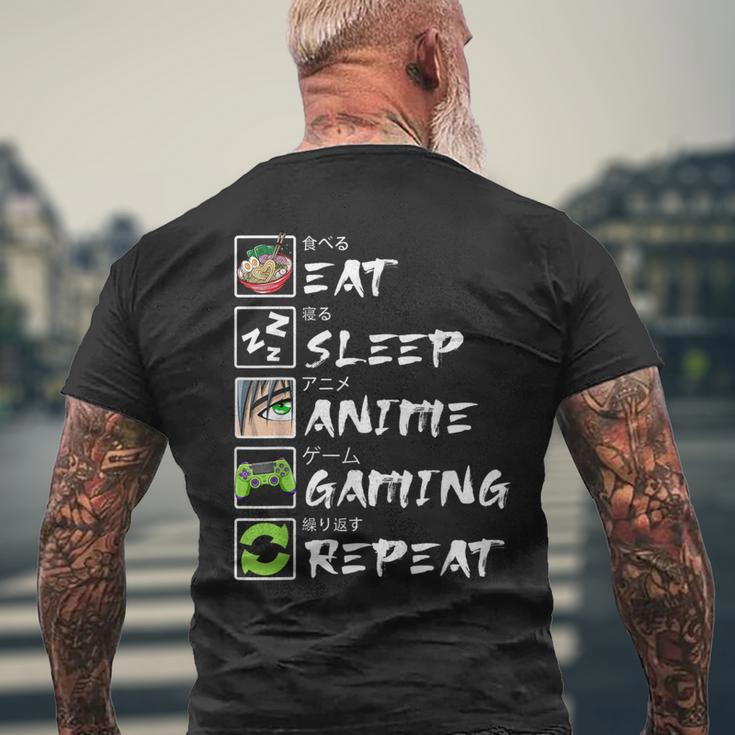 Eat Sleep Anime Gaming Repeat Japan Kawaii Manga Anime Men's T-shirt Back Print Gifts for Old Men