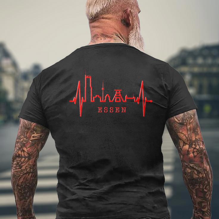 Essen Skyline Heartbeat Ruhrpott Fan Heart Love Essen T-Shirt mit Rückendruck Geschenke für alte Männer