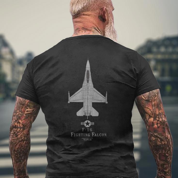 F-16 Fighting Falcon Tech Drawing Military Plane T-Shirt mit Rückendruck Geschenke für alte Männer