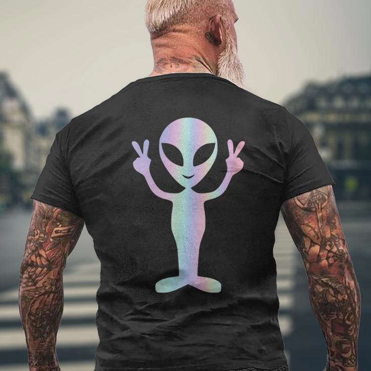 Alien Peace Sign Smiling Face Rave Music Trippy T-Shirt mit Rückendruck Geschenke für alte Männer