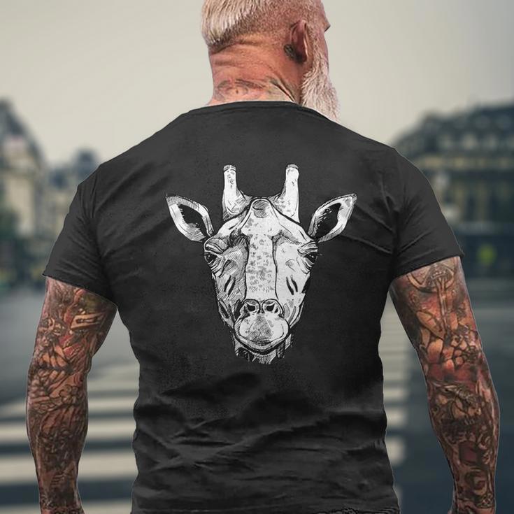 Giraffe Face Tshirt & Giraffe Sketch Animal Art Men's Back Print T-Shirt Gifts for Old Men
