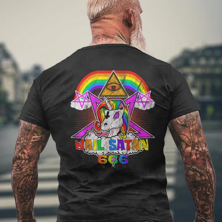 Hail Satan Einhorn Pentagramm 666 Okkult Gothic T-Shirt mit Rückendruck Geschenke für alte Männer