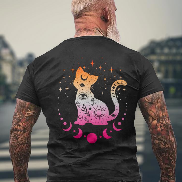 Lesbian Astrology Cat Moon Phases Lesbian Flag T-Shirt mit Rückendruck Geschenke für alte Männer