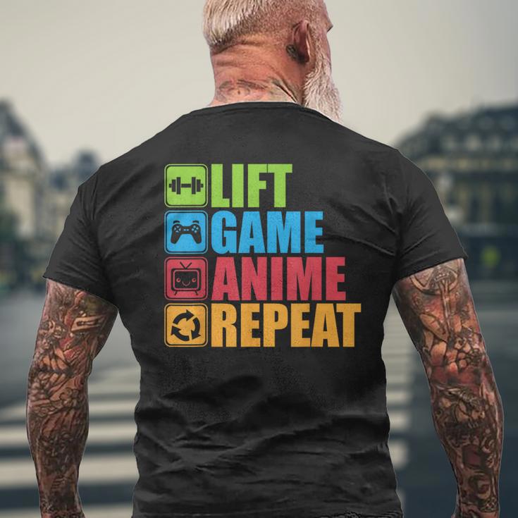 Lift Anime Game Repeat Gym For Geeks And Nerds T-Shirt mit Rückendruck Geschenke für alte Männer