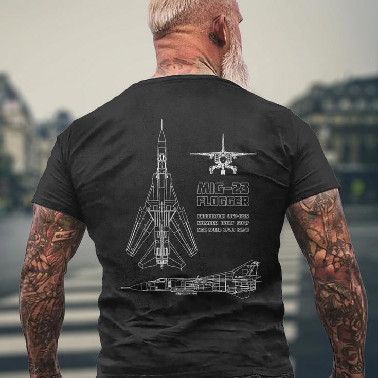 Mig-23 Russian Jet Fighter Plane Flogger Blue Pause T-Shirt mit Rückendruck Geschenke für alte Männer