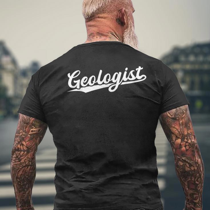 Retro Swoosh Job Title Geologist Camiseta Hombre Estampado Espalda Regalos para ancianos