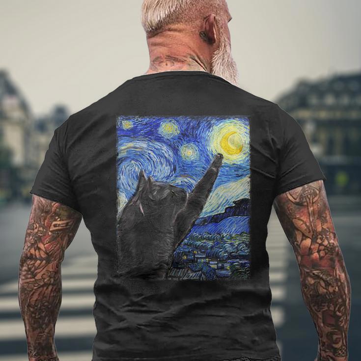 Starry Night Catan Gogh Cat T-Shirt mit Rückendruck Geschenke für alte Männer