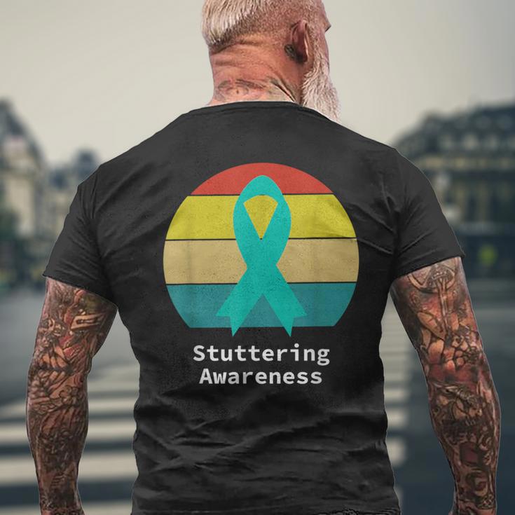 Stutter Ribbon Stuttering Awareness Teal Ribbon Vintage Stutter Support Men's Back ...
