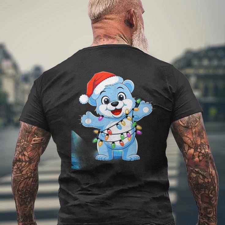 Süßer Weißer Bär In Weihnachtsmannmütze Mit Weihnachtslichtern T-Shirt mit Rückendruck Geschenke für alte Männer