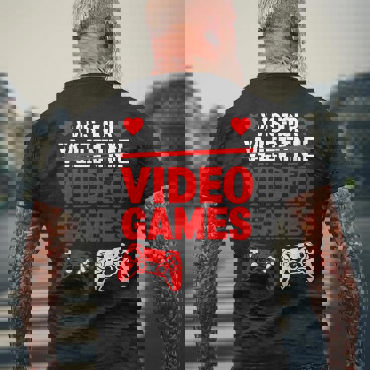 V Is For Video Games Controller Valentine's Day Boys Men's T-shirt Back Print Gifts for Old Men