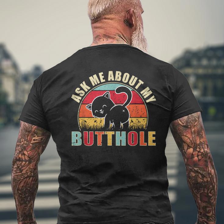 Vintage Ask Me About My Butthole Cat Butt Men's T-shirt Back Print | Mazezy