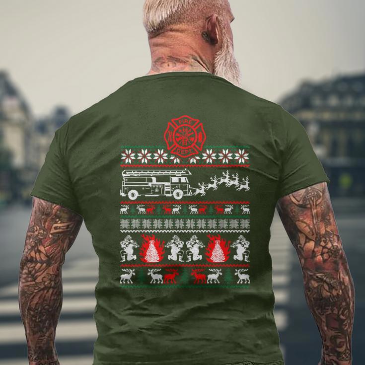 Christmas Fireman Fire Brigade Ugly Christmas T-Shirt mit Rückendruck Geschenke für alte Männer