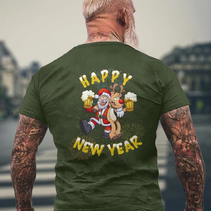 Happy New Year Santa With Rudolph The Reindeer Party T-Shirt mit Rückendruck Geschenke für alte Männer