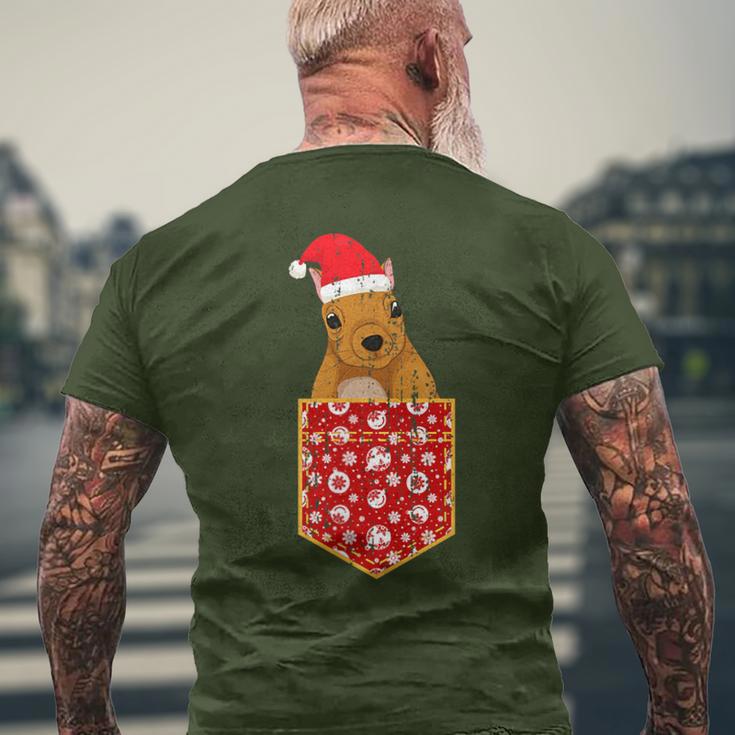 Merry Christmas Forest Animal Chest Pocket Squirrel T-Shirt mit Rückendruck Geschenke für alte Männer