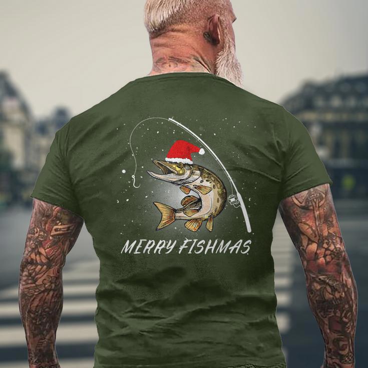 Merry Fishmas Fishing Zander Christmas T-Shirt mit Rückendruck Geschenke für alte Männer