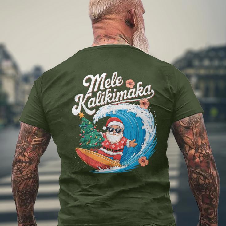 Vintage Cute Mele Kalikimaka Christmas Santa Surfing Costume T-Shirt mit Rückendruck Geschenke für alte Männer