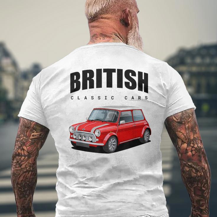 British Classic Car Red Mini Sports Car Gray T-Shirt mit Rückendruck Geschenke für alte Männer