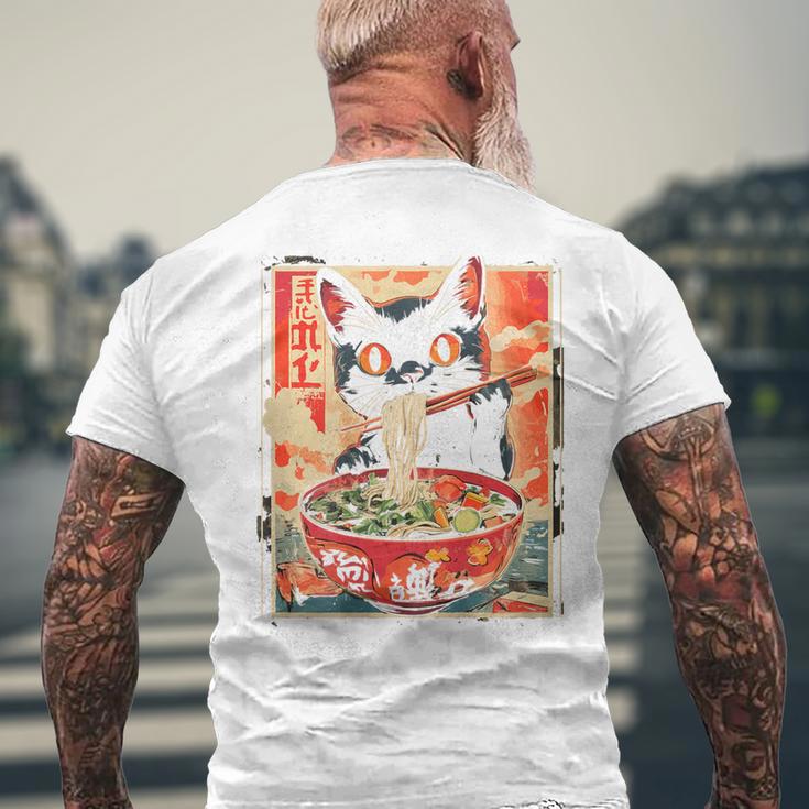 Cat Ramen Noodle Japanese Backprint T-Shirt mit Rückendruck Geschenke für alte Männer