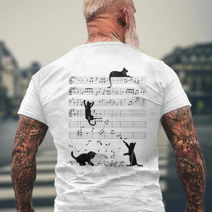 Cute Cat Music Noteintage Notes Musician T-Shirt mit Rückendruck Geschenke für alte Männer