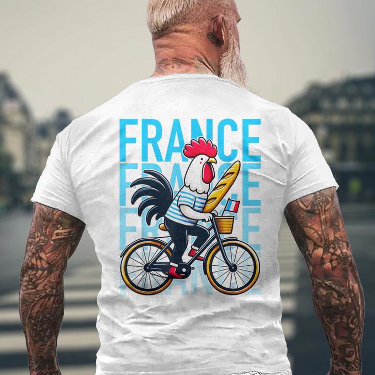 France Bicycle And Baguette Breton Stripes Rooster T-Shirt mit Rückendruck Geschenke für alte Männer