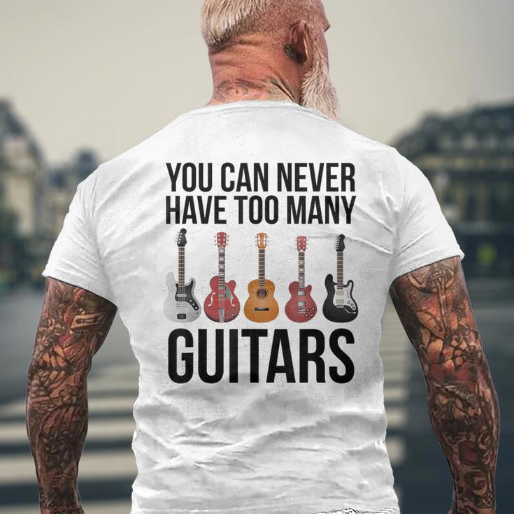 Never Too Many Guitars Guitar T-Shirt mit Rückendruck Geschenke für alte Männer