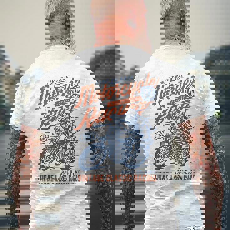 Retro Vintage Style Motorcycle Racing Distressed Men's T-shirt Back Print Gifts for Old Men
