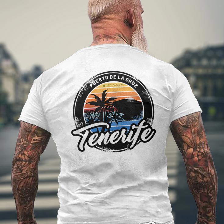 Teneriffa Puerto De La Cruz With Coordinates Gray T-Shirt mit Rückendruck Geschenke für alte Männer