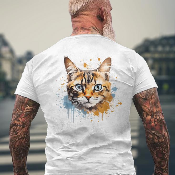 Watercolour Cat Portrait Adorable Animal Lover Gray T-Shirt mit Rückendruck Geschenke für alte Männer