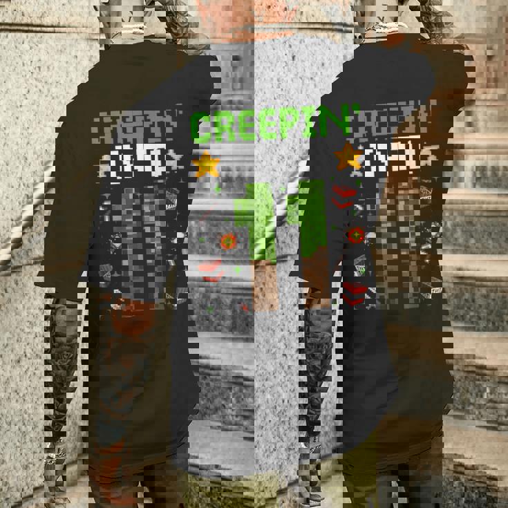 11Th Birthday Gamer Pixel Creepin’ Into 11 Video Game Party Men's T-shirt Back Print Gifts for Him