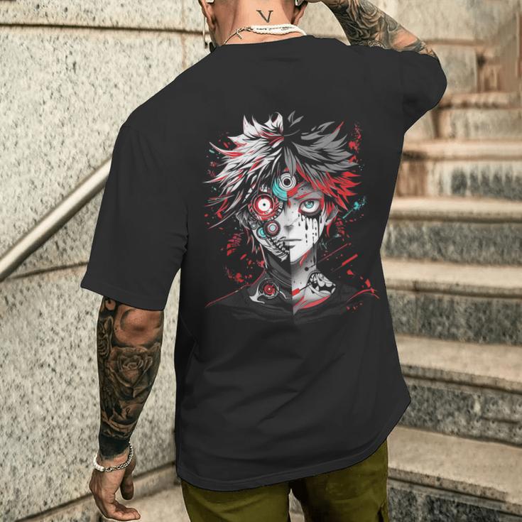 Anime Manga Motif Red Eyes Illustration Anime T-Shirt mit Rückendruck Geschenke für Ihn