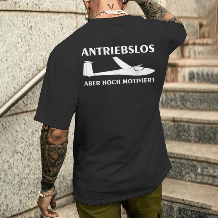 Antriebslos Lustig Segelflugzeug Segelflieger T-Shirt mit Rückendruck Geschenke für Ihn