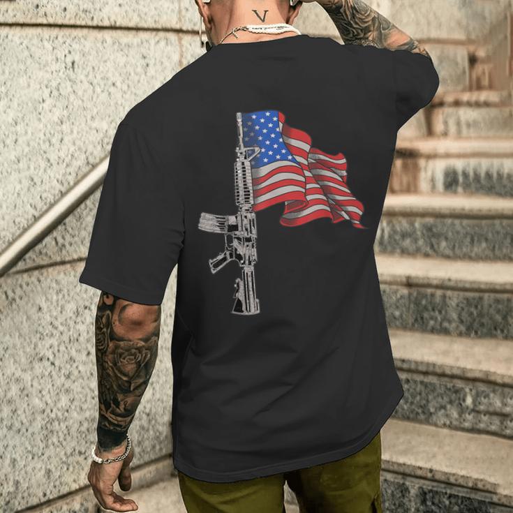 AR-15 Assault Rifle USA Flag Gun Distressed American Flag Men's Back ...