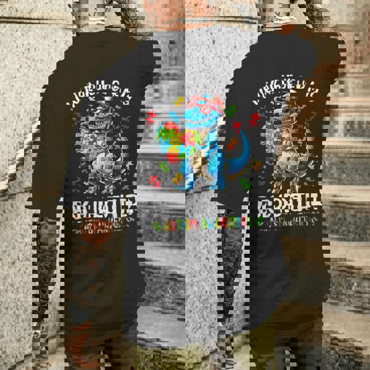 Autism Awareness I Wear Blue For My Big Brother Dinosaur Men's T-shirt Back Print Gifts for Him Autism Awareness I Wear Blue For My Big Brother Dinosaur Men's T-shirt Back Print Gifts for Him