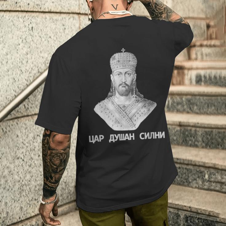 Car Dusan Silni King Of Serbia Srbija Tsar Emperor King T-Shirt mit Rückendruck Geschenke für Ihn