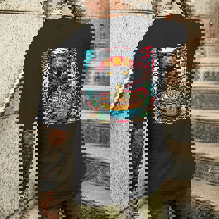 Cats Ramen Noodle Japanese Anime Kawaii Cat Men's T-shirt Back Print Gifts for Him Cats Ramen Noodle Japanese Anime Kawaii Cat Men's T-shirt Back Print Gifts for Him