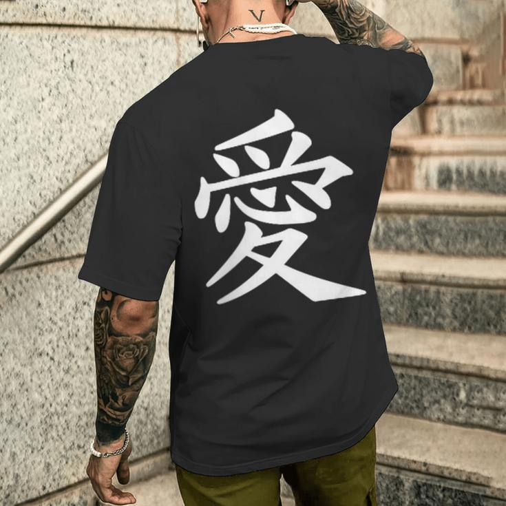 Chinese Sign Love Peace Symbol Chest Pocket T-Shirt mit Rückendruck Geschenke für Ihn