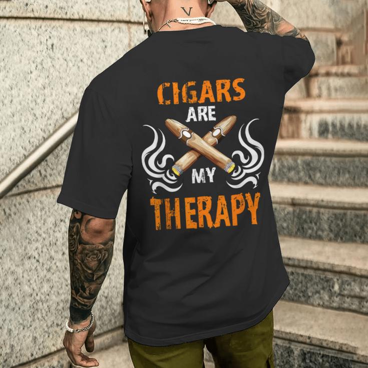 Cigars Are My Therapy Smoker Saying Cigar Smoke Tobacco T-Shirt mit Rückendruck Geschenke für Ihn