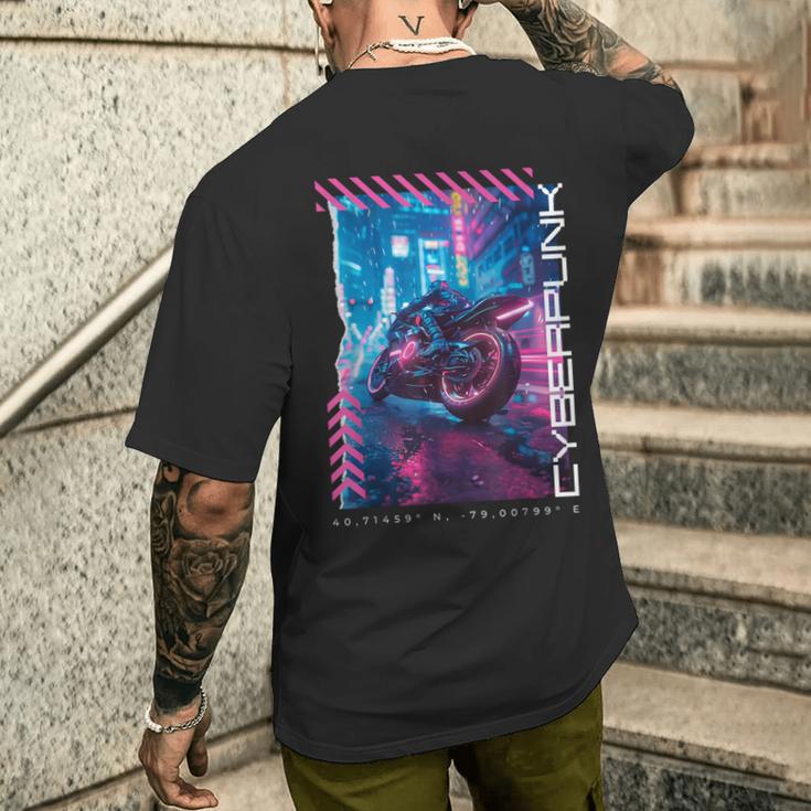 Cyberpunk Motorcycle Futuristic Tokyo T-Shirt mit Rückendruck Geschenke für Ihn