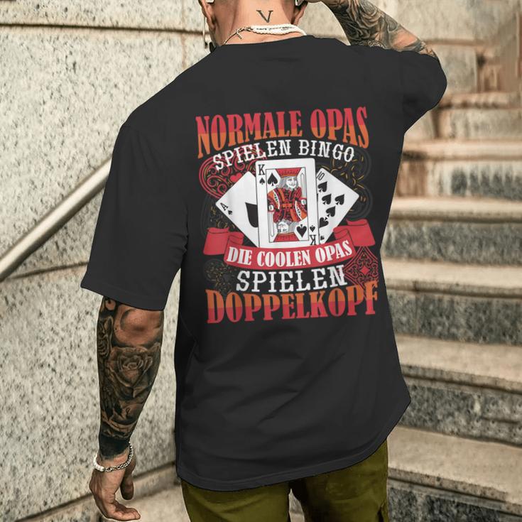 Double Head Grandpa Normal Grandpa Playing Bingo T-Shirt mit Rückendruck Geschenke für Ihn