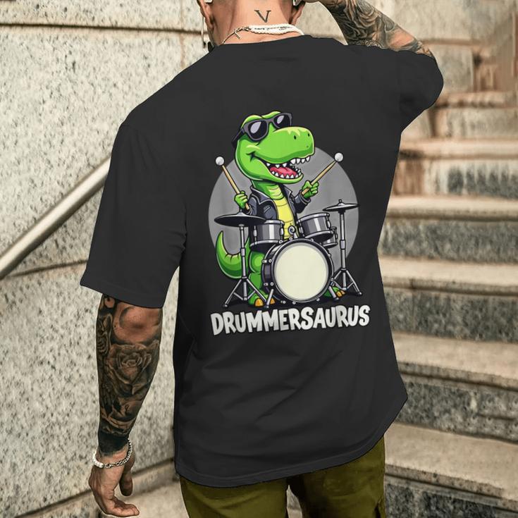 Drummer Boy Musician Drummersaurus Dinosaur T-Shirt mit Rückendruck Geschenke für Ihn