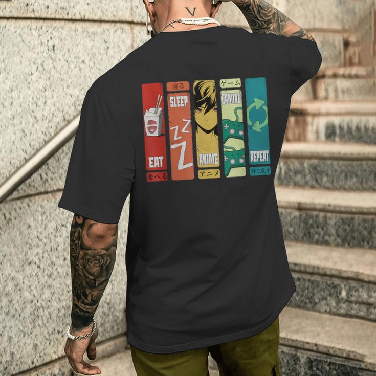 Eat Sleep Anime Gaming Repeat Kawaii Anime Manga Men's T-shirt Back Print Gifts for Him