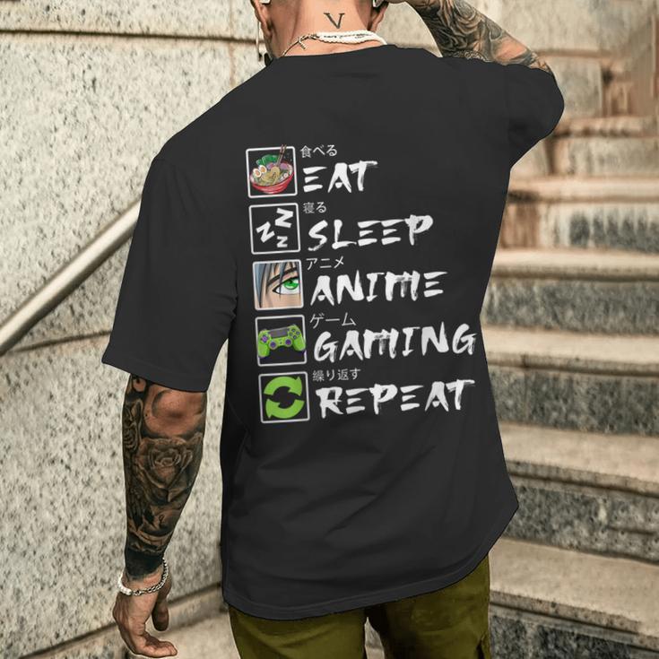 Eat Sleep Anime Gaming Repeat Japan Kawaii Manga Anime Men's T-shirt Back Print Gifts for Him